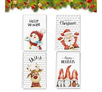 LUVDECO 4 Pieces Tea Towels Christmas Decorations Blue Kitchen Towels White Absorbent Festive Tea Towels Microfiber Hand Towels Dish Christmas for Gift Baking Home Decor (B)
