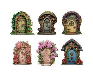 LUVDECO 6 Pack Fairy Doors for Garden Wooden Enchanted Forest Door Set for Tree Wall House Magical Miniature Fairy Garden Accessories for Kids Room Decor Creative Play Birthday
