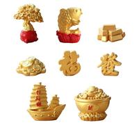 LUVDECO 8 Pcs Spring Festival Miniature Wealth Resin Ornaments Mini Chinese New Year Luck Money Tree Statues Chinese Gold Ingot Feng Shui Ornaments for Home Office Car Table Decoration Gifts