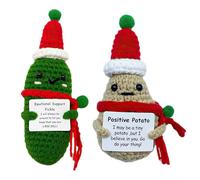 LUVDECO Emotional Support Crochet Doll 2 Pack Handmade Cute Knitted Animals Inspirational Positive Affirmation Gifts Good Luck Charm Xmas Stocking Fillers for Friends Family (potatoes and cucumbers)