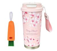 LUVDECO Reusable Thermal Coffee Cup 500ml Insulated Coffee Cup with Leakproof Lid Flower Travel Mug with Carrot Cleaning Brush 316 Stainless Steel Thermal Mug for Hot Cold Drinks Boys Girls Gifts