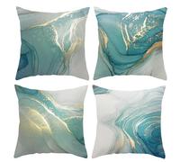 LUVDECO Set of 4 Cushion Covers 45 x 45 cm Marble Texture Texture Turquoise and Gold Decorative Throw Pillow Covers Abstract Fluid Art Home Decor Square Throw Pillow for Sofa Bed Home Patio