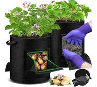 LUVEEVA 7 Gallon Fabric Grow Bags 5 Pack Heavy Duty Planter Pots with Handles Thickened Nonwoven Garden Bags for Vegetables Flowers