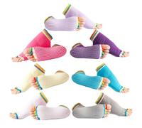 LUVEEVA Low Cut Yoga Socks for Women with Grips - Non Slip Pilates Barre Socks for Workout Studio Home Fitness (UK, Alpha, One Size, Regular, Regular, 7, Rainbow toes)