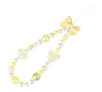 LUVI Beaded Phone Charm Lanyard Wrist Strap Love Heart Bow Beads Butterfly Chain Flower String Pearl Bling Bracelet Keychain Cute Fashion for Women Yellow
