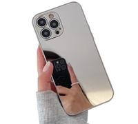 LUVI Compatible with iPhone 15 Pro Mirror Case Makeup Luxury Glossy Glass Electroplate Bumper Slim Ultra Thin Camera Lens Protection-Silver