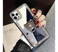 LUVI Compatible with iPhone 16 Pro Mirror Bling Case with Ring Cute Glitter Diamond Rhinestone Holder Finger Grip Kickstand Stand Luxury Fashion Cover for Women Girls Silver