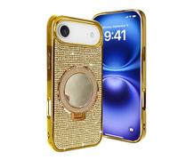 LUVI Compatible with iPhone Plus Bling Diamond Case Mirror Glitter for Women Girls 3D Rhinestone Crystal Protective Electroplate Plating Bumper Luxury Fashion Cover Gold
