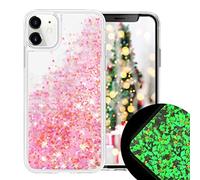 LUVI Cute Liquid Case for iPhone 11 Moving Glitter Bling Flowing Quicksands Sparkle Funny Glow in The Dark Noctilucent Darkness Fluorescent Waterfall for Girls Women Case for iPhone 11 Pink