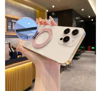 LUVI Magnetic Phone Stand Built in Mirror Makeup Rotatable Foldable Phone Holder Kickstand for iPhone 17 Pro Max 16 15 14 13 12 Series for Girl Women Pink