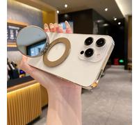 LUVI Magnetic Phone Stand Built in Mirror Makeup Rotatable Foldable Phone Holder Kickstand for iPhone 17 Pro Max 16 15 14 13 12 Series for Girl Women Gold