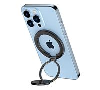 LUVI Magnetic Ring Stand Holder Grip 360° Rotate Compatible with MagSafe Two-Sided Adjustable Finger Kickstand for iPhone, iPad and Smartphones, Magnetic Car Mount Black