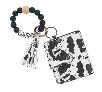 LUVI Wallet Keychain Wristlet Beaded Bracelet for Women Credit Card Holder Leather Tassel Keychain Key Ring for Men Wome Cow
