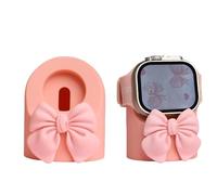 LUVI Watch Charger Stand Cute for Woman Girls for Apple Watch Holder Silicone Soft Charging Dock Desk Accessories Pink Bow