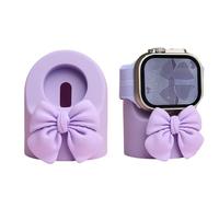 LUVI Watch Charger Stand Cute for Woman Girls for Apple Watch Holder Silicone Soft Charging Dock Desk Accessories Purple Bow
