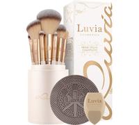 Luvia Cosmetics Brushes Brush Set Prime Vegan Champagne Highlighter Brush + Powder Brush + Blush Brush + Eye Shader + Precision Shader + Small Blender + Precision Blender + Brow Duo 2-in-1 + Sponge