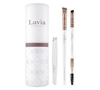 Luvia Cosmetics Prime Brow Kit, Vegan Eyebrow Brush Set, Makeup Brush & Tweezers, 3 Brushes, Pearl