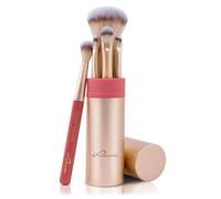 Luvia Cosmetics Travel Brush Set Anniversary, 5 Cosmetic Brushes with Makeup Brush Storage, Beauty Kit, Vegan (Gold/Rosy Coral)