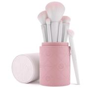 Luvia Make-Up Brush Set 9 Pieces | 8 Vegan Brushes + Leather Quiver | For Foundation, Powder & Eye Makeup | Ultra Soft Nurai® Fibres | Soft Aura | Pink White | Luvia