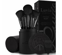 Luvia Prime Vegan Pro Make-Up Brush Set, Black, 12 Makeup Brushes Including Brush Storage, Blender Sponge & Cleaning Mat for Cosmetic Brushes, Black & Rose Gold
