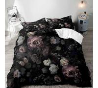 LUVIVIHOME 3PCS Black Floral Duvet Cover Full Bedding Set, Gothic Bedding, Dark Moody Victorian Aesthetic Retro Garden Blossom Botanical Vintage Peony Rose Flower Comforter Quilt Cover, 2 Pillow Cases