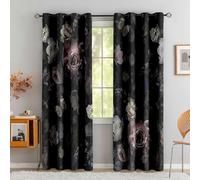 LUVIVIHOME Gothic Curtains, Black Floral Blackout Curtains for Bedroom, Dark Moody Victorian Aesthetic Retro Garden Blossom Botanical Vintage Peony Rose Flower Curtains, 2 Panel Sets, 52x84 Inch