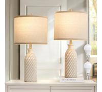 Luvkczc Ceramic Table Lamps Set of 2, Farmhouse 24.8" Bedside Lamps with 3-Color Temperature, Modern Nightstand Lamp Desk Reading Lamp for Bedroom, Living Room, Office, 2 Bulbs Included