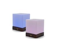 LuvLink Cube Friendship Lamp v2 Extended WiFi Range - Bluetooth Setup - Wood & Glass Design (Walnut, Set of Two)