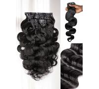 LUVME Clip in Hair Extensions Human Hair Remy Human Hair Clip in Extensions for Women Natural Human Hair 16 Inch 135g 9 Pieces Natural Black Body Wave