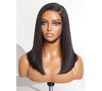 LUVME HAIR Bright Yaki Bob Wig 14 Inch Straight Invisible HD Lace Glueless Pre Cut Lace Wig Short Black Blunt Cut Bob Wigs 180% Density