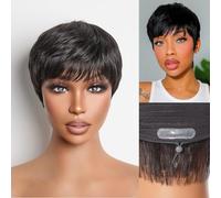 LUVME HAIR Ultra Comfort Short Pixie Cut Wig with Bangs 5 Inch Skin Friendly Protective Wig Cotton Cap 100% Human Hair Glueless Hair Loss Friendly Machine Made