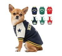 LUVMOJO Small Dog Fleece Varsity Jacket for Winter, Warm Pet Coat with Snap Buttons, Soft Pullover Sweatshirt for Cats Puppies, Baseball Uniform Style Sport Costume for Dogs, Navy Blue, Size S