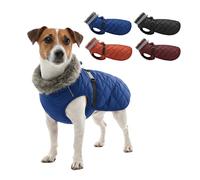 LUVMOJO Winter Jacket for Medium Small Dogs, Waterproof Dog Coat with Fur Collar, Reflective Fleece Lined Doggy Clothing with Elastic Strap, Cold Weather Pet Outfits, Boy & Girl Puppy Overalls, M