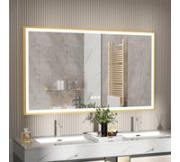 Luvodi 1000X600mm Bathroom Mirror Rectangle Brass Framed Wall Mount Led Illuminated-Touch Sensor, Anti-Fog