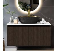 Luvodi 100Cm Bathroom Vanity Unit With Sink Bathroom Vanity Unit, Waterproof Pvc Countertop, Copper Faucet And Hoses