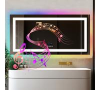 Luvodi 1200X600mm Smart Large Led Bathroom Mirror Rgb Illuminated Bluetooth Time Digital Display, Anti-Fog
