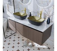 Luvodi 120Cm Bathroom Vanity Unit With 2 Sinks Bathroom Vanity Unit, Waterproof Pvc Countertop, Copper Faucet And Hoses