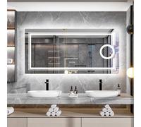 Luvodi 120X60Cm Anti-Fog Led Bathroom Mirror 3X Magnifier Vanity Shaving Mirror Dimmable 3 Colours Front Light + Backlit