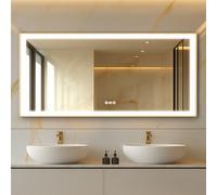Luvodi 151X78Cm Led Bathroom Mirror With 3 Colour Change, Touch Sensor, Gold Brushed Brass Vanity Mirror Clear Imaging