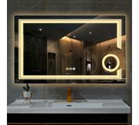 Luvodi 80X60Cm Anti-Fog Led Bathroom Mirror 3X Magnifier Vanity Shaving Mirror Dimmable 3 Colours Front Light + Backlit
