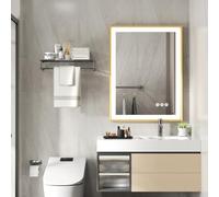 LUVODI Bathroom Mirror with LED Light: 600x800mm Illuminated Dimmable Rectangular Wall Vanity Mirror with Anti-fog Golden Frame 3 Colour Lighting, IP56 Rated