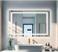 LUVODI Bathroom Mirror with LED Lights: 1000x700mm Large Wall Illuminated Mirror with Bluetooth Dimmable 3 Colours Lighting Modes, Demister Pad, Memory Function, Time Temperature Display