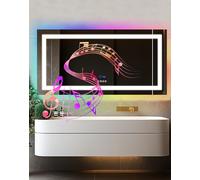 LUVODI Bathroom Mirror with LED Lights: 1200x600mm Large Wall Illuminated Mirror with Bluetooth Dimmable 3 Colours Front Light + RGB Backlit, Anti-fog, Memory Function, Time Temperature Display