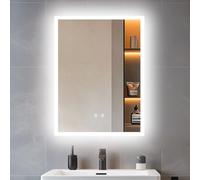LUVODI Bathroom Mirror with LED Lights: 60 x 45 cm Rectangular Illuminated Dimmable Wall Mounted Mirror with Anti-Fog 3 Lighting Modes Memory Function Touch Switch