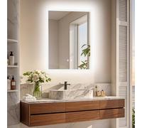 LUVODI Bathroom Mirror with LED Lights: 600x800mm Rectangular Illuminated Dimmable Wall Mounted Mirror with Anti-Fog 3 Lighting Modes Memory Function, Horizontal/Vertical