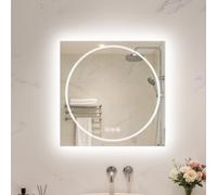 LUVODI Bathroom Mirror with LED Lights: 700x700mm Innovative Square Wall Lighted Mirror with Circle Front Lit and Backlit, Anti-fog, 3 Colour Lighting, Memory Function