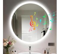 LUVODI Bathroom Mirror with LED Lights: 800mm Round Wall Illuminated Mirror with Bluetooth Dimmable 3 Colours Backlit, Anti-fog, Memory Function, IP56