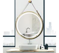 LUVODI LED Bathroom Mirror with Golden Frame, 800x800mm Round Illuminated Lighted Wall Hanging Vanity Mirror with Anti-fog 3 Dimmable Lighting Colors Touch Sensor for Bathroom Bedroom Entryway