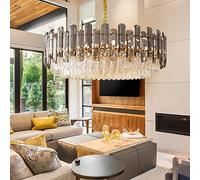 LUVODI Modern Luxury Round Crystal Chandelier: 80cm 5 Tiers Ceiling Hanging Pendant Light with 15 Bulbs - Contemporary Lighting Fixture Lamp for Living Room Bedroom Foyer Hallway Grey