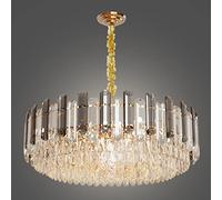 LUVODI Modern Luxury Round Crystal Chandelier: 80cm 5 Tiers Ceiling Hanging Pendant Light with 15 Bulbs - Contemporary Lighting Fixture Lamp for Hallway Hotel Entryway Transparent Grey